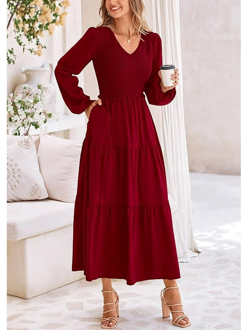 knee length dresses for ladies Smocked Tiered Midi Dress: Elevate Your Wardrobe Off White / Small main image 1