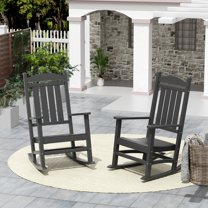 GARDEN Set of 2 Classic Plastic Adirondack Porch Rocking Chairs, Gray