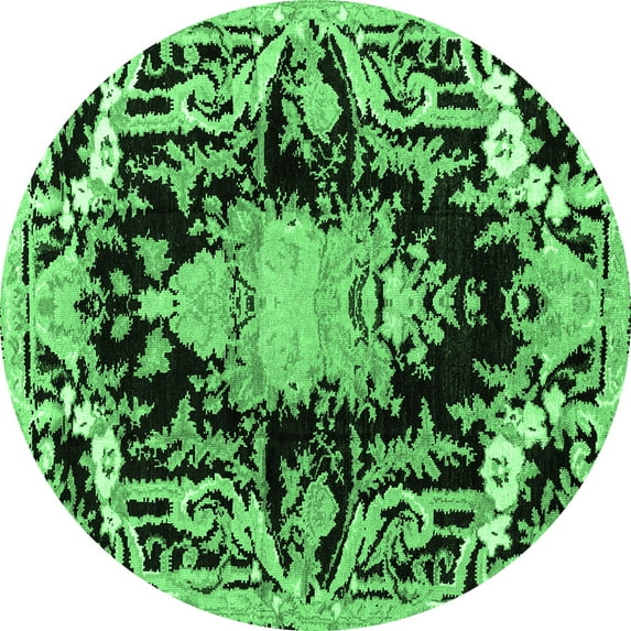 Ahgly Company Indoor Round Medallion Emerald Green French Area Rugs, 5' Round