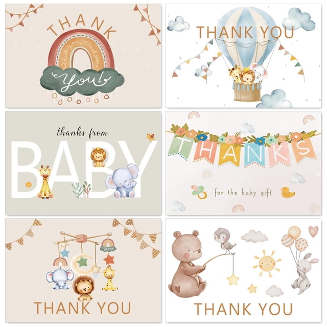 Tarjetas de agradecimiento AnyDesign Baby Shower Boho Rainbow x36