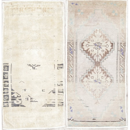 Antique Oushak Rug - Semi Antique Pair Of 2 Oriental Handmade Oushak Geometric Rugs 3'5