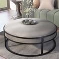 thumbnail image 3 of Pemberley Row Velvet Gray Ottoman Round 39.5" Unassembled, 3 of 7
