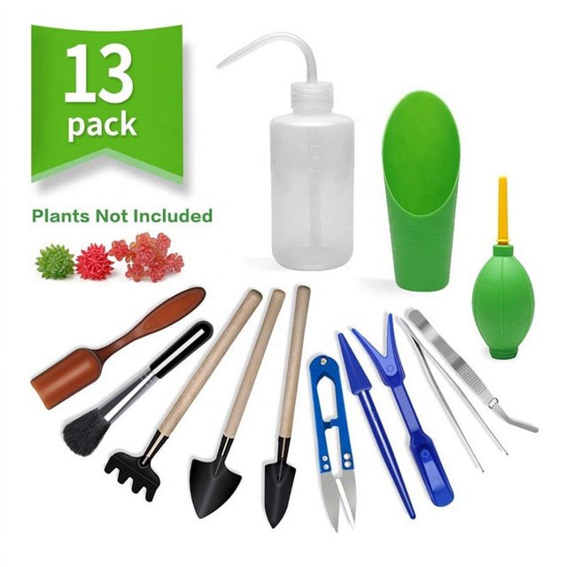 Herramientas para suculentas, mini juego de herramientas de jardín, juego de herramientas de trasplante, kit de cuidado de suculentas para plantas de jardinería en miniatura, multicolor, 13 piezas Rojo Verde
