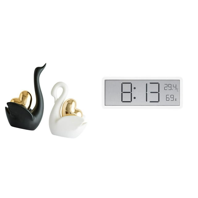 Estatua de cisne, esculturas de cerámica modernas, figuras, centro de mesa, reloj de pared digital, pantalla multifuncional, adecuado para el hogar, l