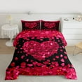 thumbnail image 2 of jejeloiu Romantic Loves Pattern Queen Comforter Set,Western Valentine Day Bedding Sets,Red Flowers Floral Bedding Comforter Set For Girls Kids,Luxury Bedroom Decor Reversible,3-Piece, 2 of 8