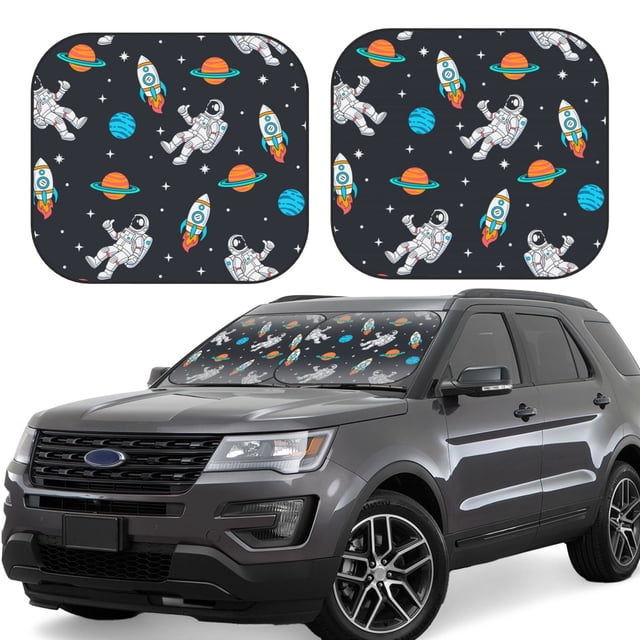 Fotbe Space Juego de 2 Piezas de Parasoles para Parabrisas | Bloqueador Solar para Auto | Accesorios Plegables para Protección Solar Interior-Small