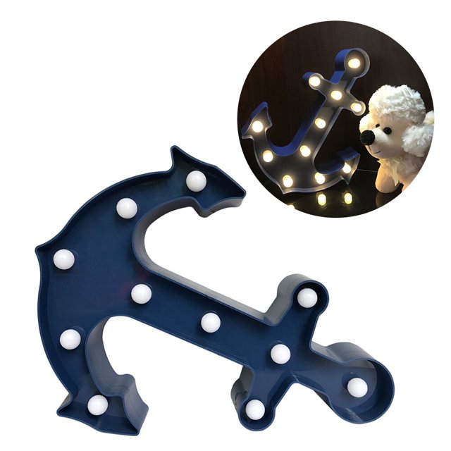 11 LEDs Anchor Marquee Sign Light Anchor Shaped LED Lamp Night Light Battery Operated for Christmas Home Wedding Party Decoration (Blue)