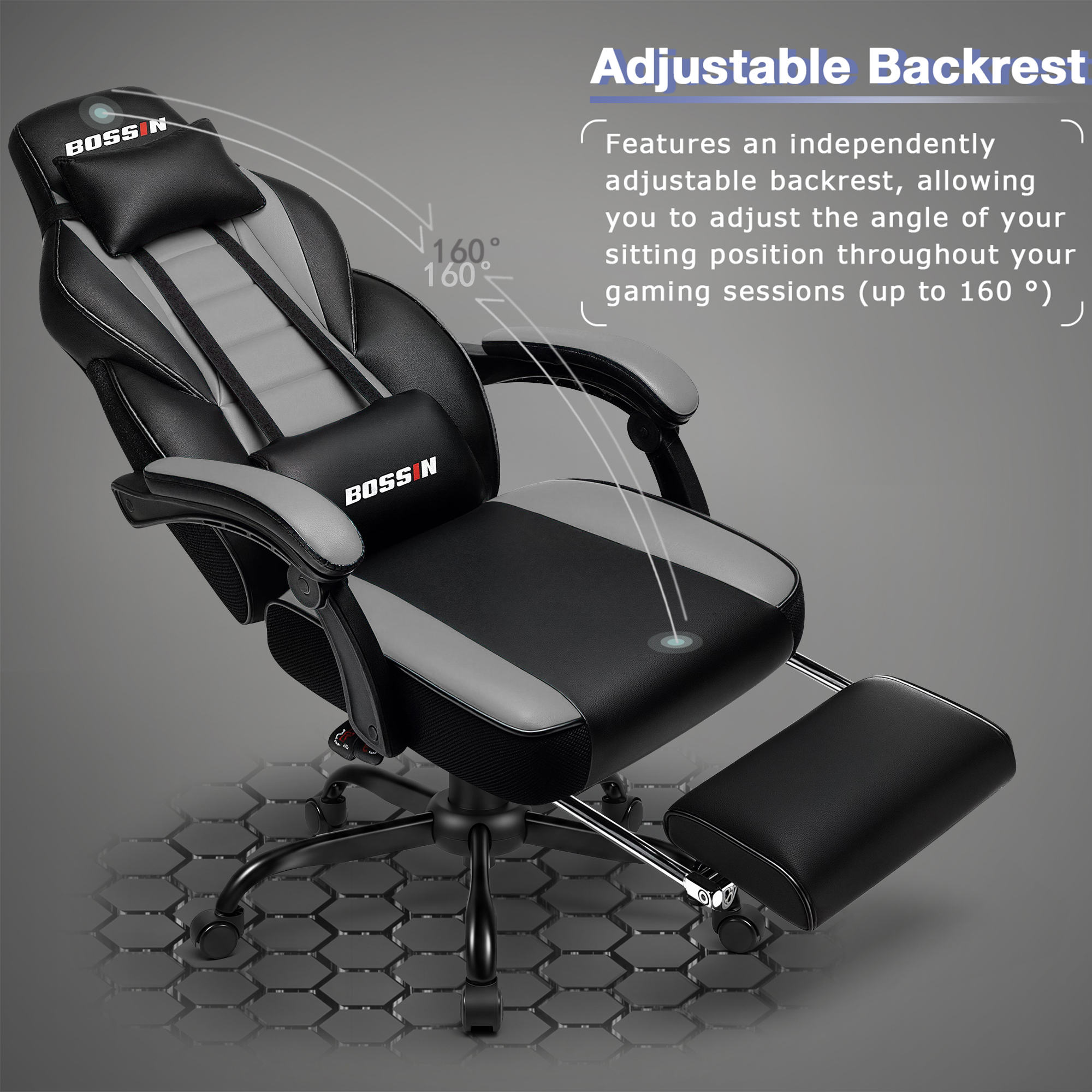 Bossin Gaming Chair with Massage, Footrest, and Lumbar Support photo 5