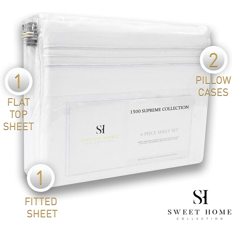 Sweet Home Collectio 1500 Supreme Collection Bed Sheet Set - Extra Soft, Elastic  Corner Straps, Deep Pockets