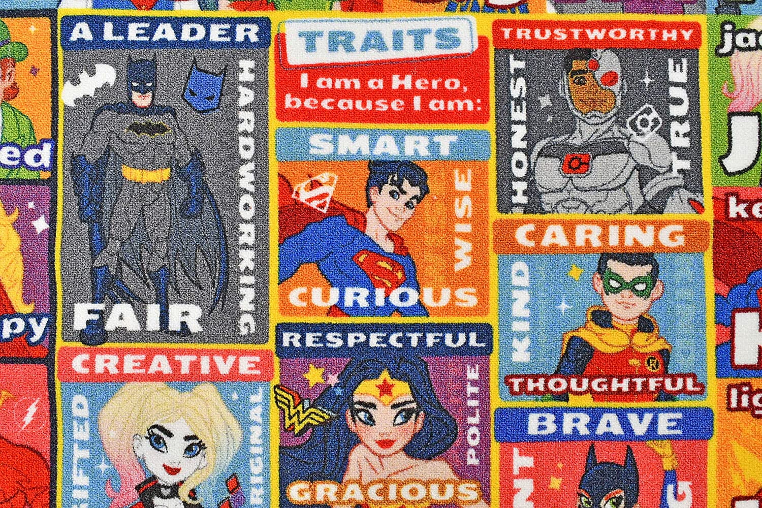 KC Cubs DC Super Hero ABC Alphabet Educational Area Rug, Polypropylene Low-Pile Carpet for Kids, 3'3" x 4'7", Multicolor