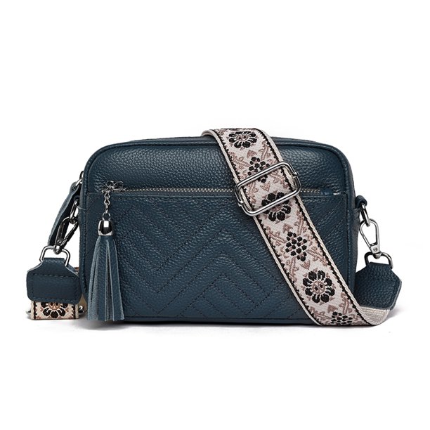 Bolso para cámara de mujer, bolso informal, bolso de compras de cuero genuino (azul)