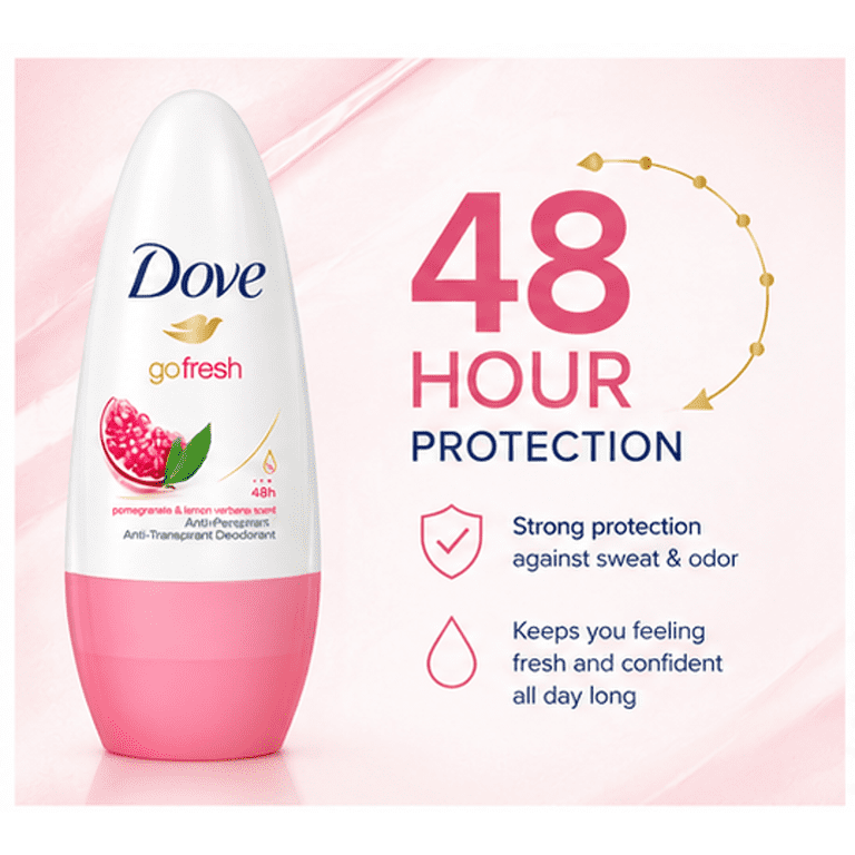 Dove Go Fresh Pomegranate & Lemon Roll On, 48 HR Anti-Perspirant Deodorant, Pack of 3