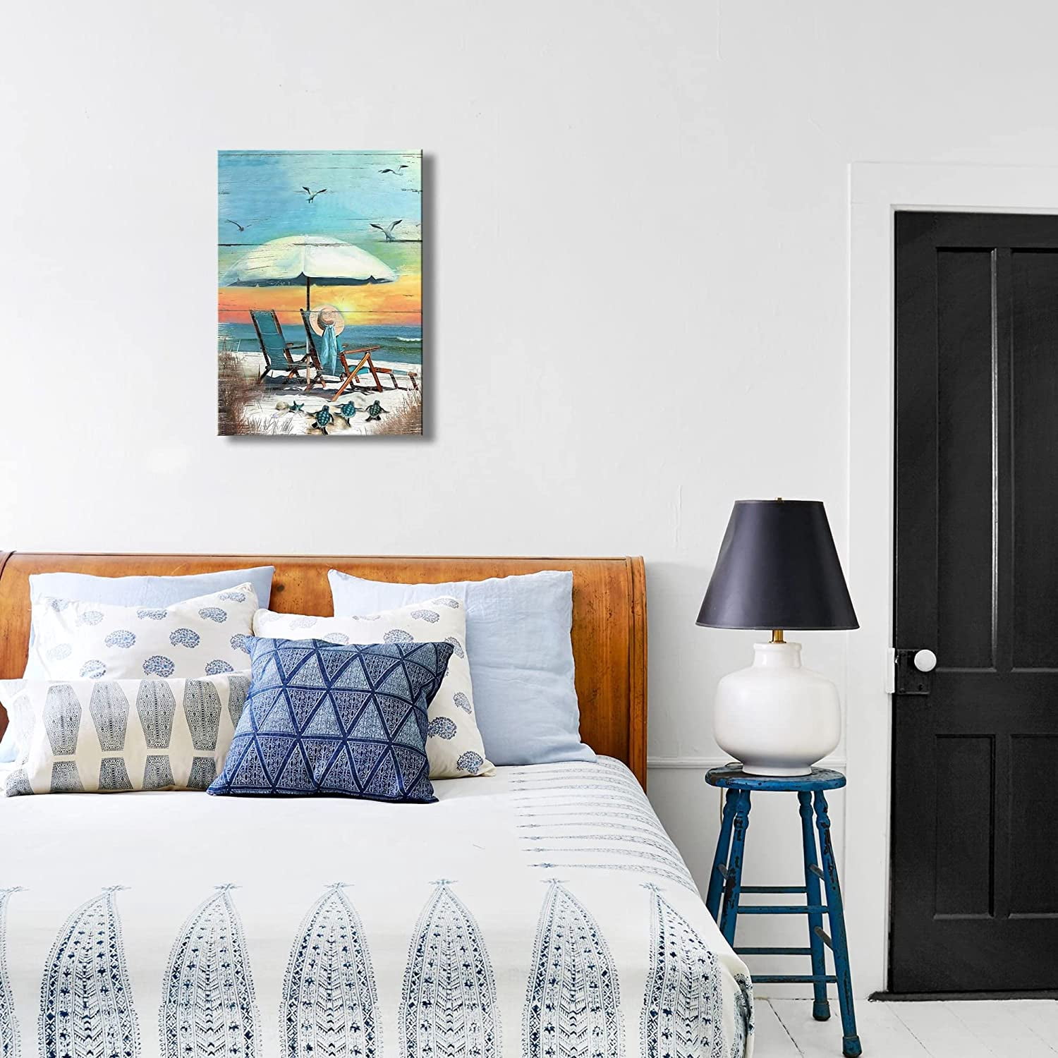Beach Canvas Wall Art for Bathroom Wall Decor Seaside Turtle Seagull Ocean Picture Print Sunset Painting Framed Artwork for Modern Home Bedroom Decor 12x16 inch