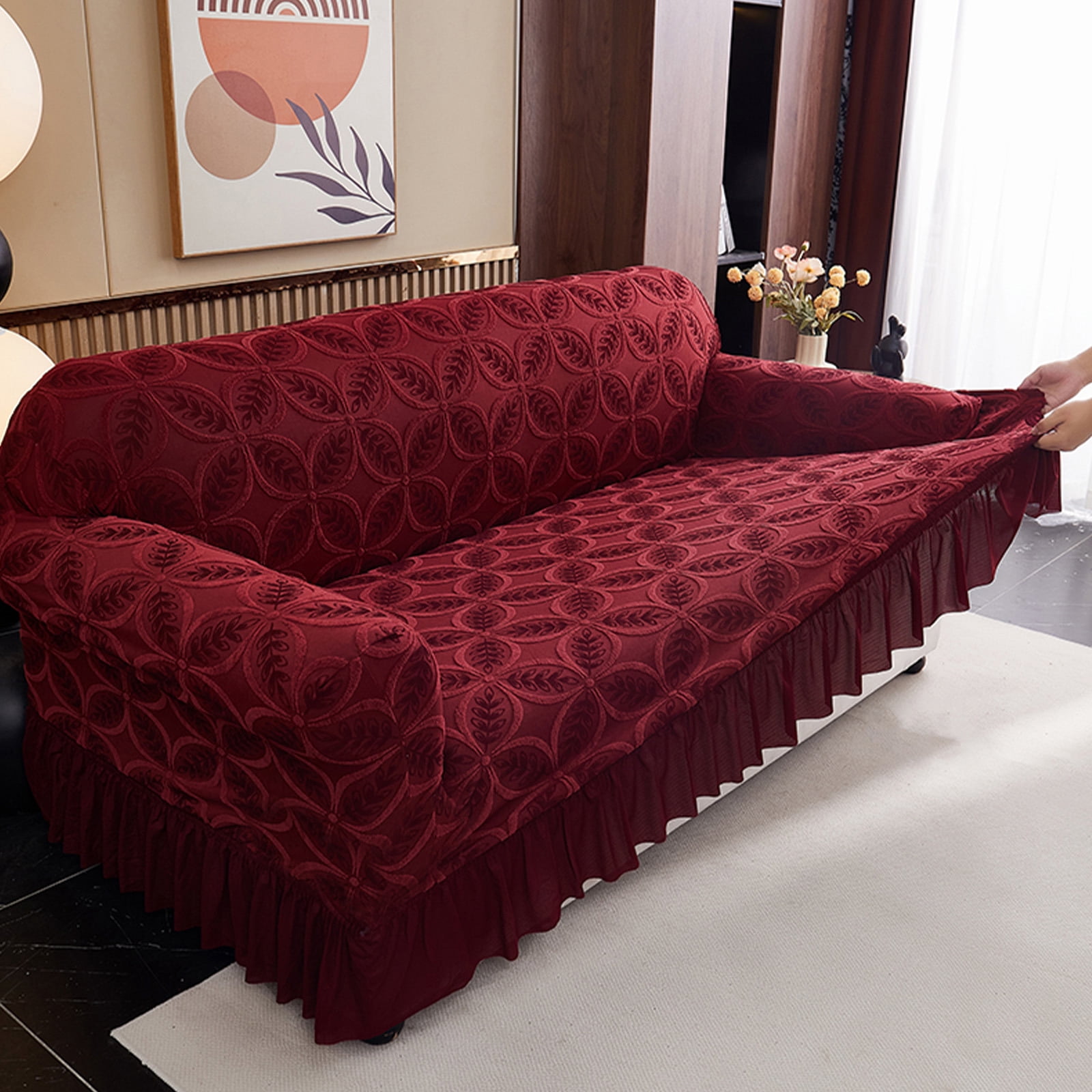 ANMINY Stretch Sofa Slipcover Cushion Couch Cover with Skirt Pet Friendly Durable Washable Stretchable 3-Seater 4-Seater (92"-118")