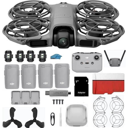 DJI Neo 2 Fly More Combo with 2-Year Warranty & 4-Battery Bundle | RC-N3 Remote 4K Drone | Includes 128GB MicroSD, Strobe Lights & Card Reader