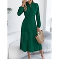 thumbnail image 4 of Gamivast A Line Dress for Women Long Sleeve Tie Neck Pleated Midi Dress Smocked Waist Flowy Party Attire Elegant Classy Office Work Wear Event Outfits, 4 of 8