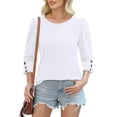 thumbnail image 3 of Blusa blanca OFEEFAN de manga 3/4 talla grande 2XL, 3 of 5