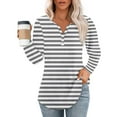 thumbnail image 2 of Womens Shirts Blouse Women's Fashion Hem Split Casual Striped Plaid Printed Round Neck Long Sleeve Top, 2 of 5