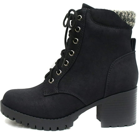 chunky heel combat boots ladies