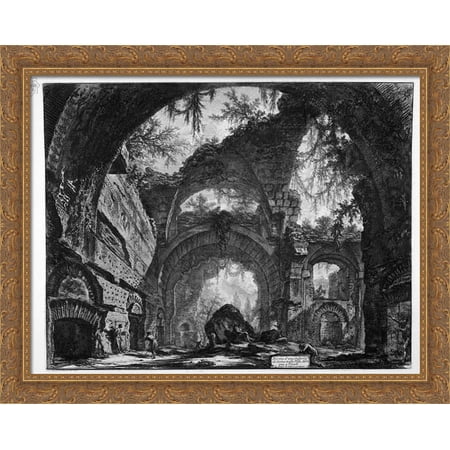 Ruins of a Gallery of Statues in Hadrian`s Villa at Tivoli 36x28 Large Gold Ornate Wood Framed Canvas Art by Giovanni Battista Piranesi
