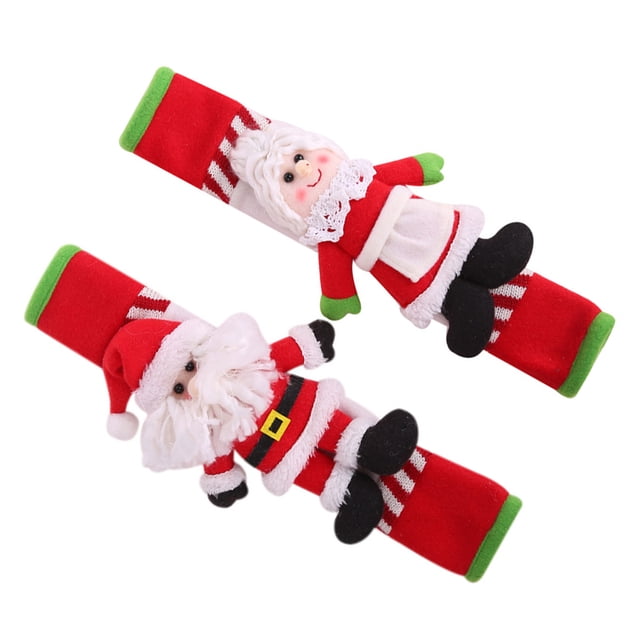 PENIKOKO 2Pcs Festive Rectangular Cloth Handle Cover for Refrigerator and Microwave Christmas Holiday Decor