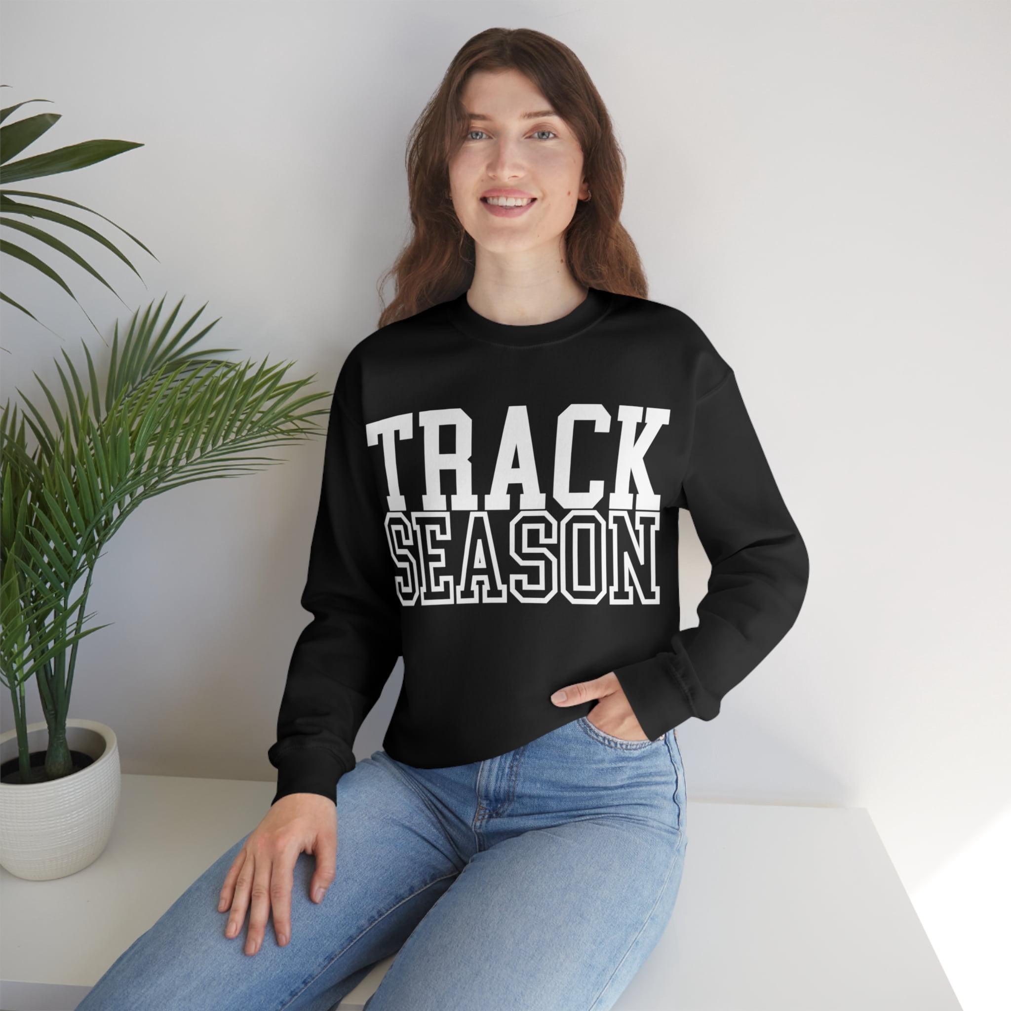Track Season Sweatshirt Trendy Track and Field Long Sleeve Shirt Black Medium