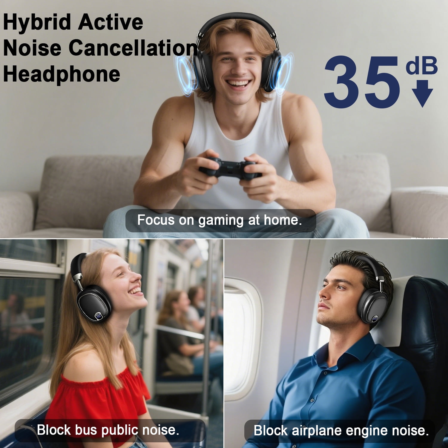 Wireless Headphones, 2.4GHz Bluetooth Headset 5.4 with ANC Noise Canceling Mic, LED Digital Display Wireless Headphones with Memory Foam, 120+ Hours of Playtime Bluetooth Headset for PC/Mobile