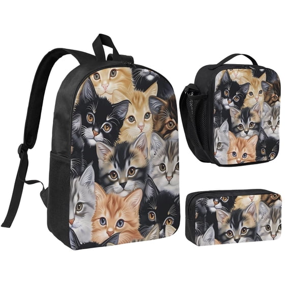 Cute Cats Backpack Set 3pc ,Backpack with Lunch Bag and Bag 17 Inch