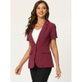 thumbnail image 2 of DARING DIVA Women's Short Sleeve Blazer Button Office Suit Jacket M Dark Red, 2 of 6