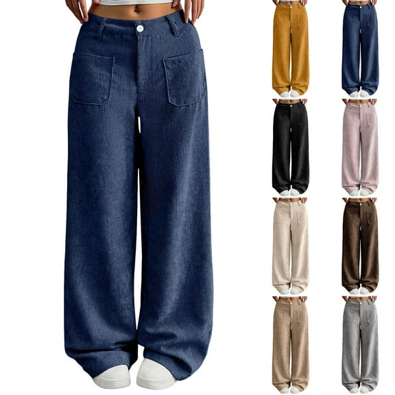 yueewhu Women's Casual Pants Corduroy Straight Leg Lounge Pants Plain Loose Trousers Fashion Long Pants (Red, L)