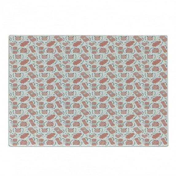 Knitting Cutting Board, Pink Balls of Yarn Knitwear Needles Sewing Thread Strings Tailoring, Decorative Tempered Glass Cutting and Serving Board, in 3 Sizes, by Ambesonne