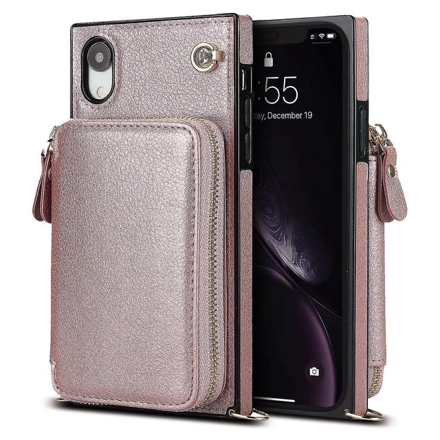 Funda tipo cartera para iPhone XR con tarjetero y correa para el hombro para mujer