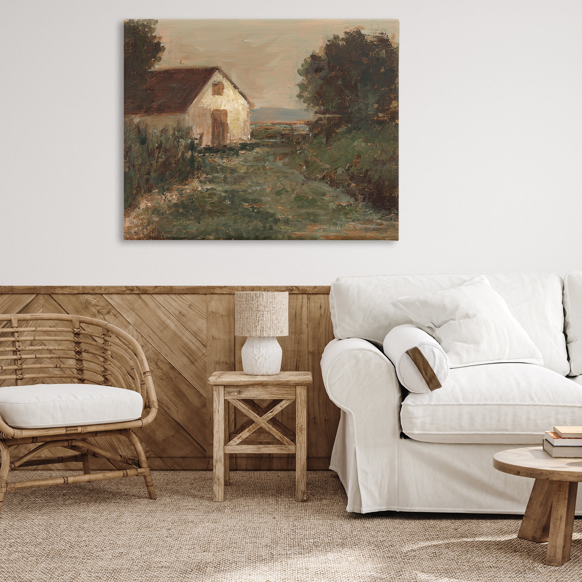 Stupell Industries Traditional Cottage by Sea Landscape & Nature Painting Wrapped Canvas Art Print Wall Art, 48 x 36