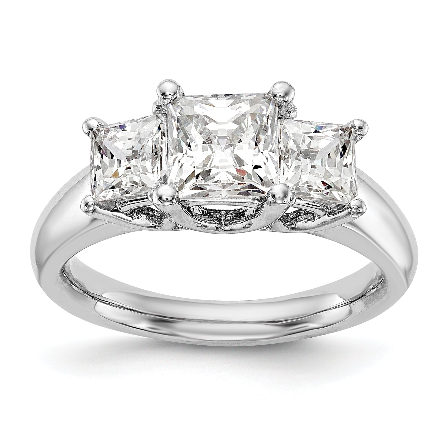 0.75ct CZ Solid Real 14K White Gold 3-Stone Engagement Ring