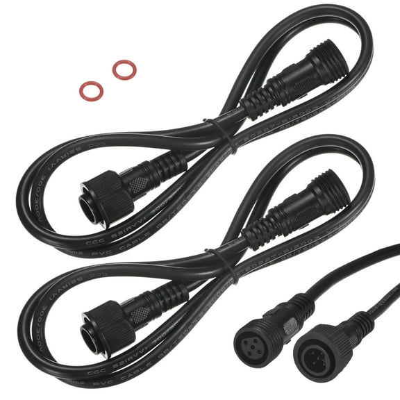 Uxcell 2-Pack Waterproof Extension Cable, 5 Pin 3.28 Ft/1m Wire with 22AWG IP67 Male and Female Connectors for Spotlights[Black]