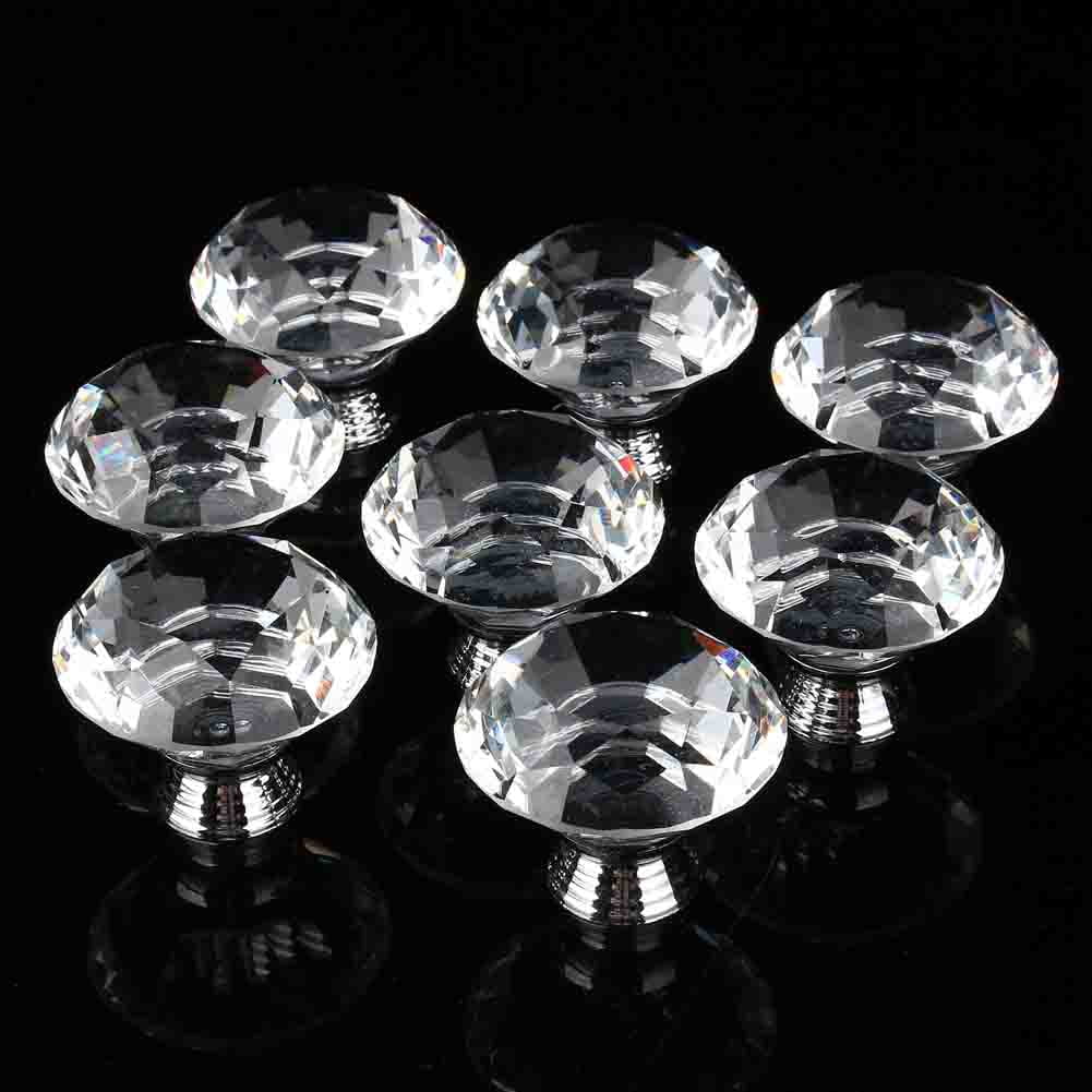 NFTIGB 16Pcs Crystal Glass Cabinet Knob Diamond Shape 40mm / 1.57 inch Drawer Cupboard Handle Pull