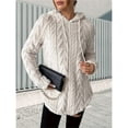 thumbnail image 4 of Sudadera con Capucha de Jacquard de Larga en Color Liso para Mujer, Chaqueta Ajustada con Cordón de Felpa. Albaricoque M, 4 of 9