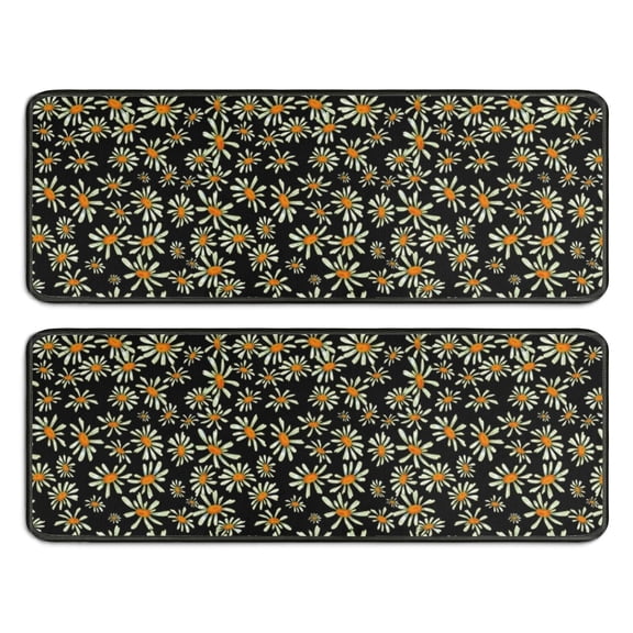 Kitchen Rugs Sets Of 2,Black Daisy Flower Orange Centers Pattern Anti Fatigue Kitchen Mat Rugs Non Slip Washable,Decorative Kitchen Floor Mats for Kitchen,Sink,Laundry,17"x47" 17"x47"