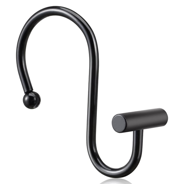 Ganchos para cortina de ducha de color negro, anillos decorativos para cortinas de ducha de baño, juego de 12 ganchos para ducha de metal resistentes a la oxidación de primera calidad, diseño en
