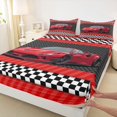 thumbnail image 3 of Feelyou Cartoon Red Automobile Queen Sheet Sets, Speed Sports Lover Flat Sheet, Checkered Square Plaid Queen Fitted Sheet, Lightweight Room Decor, 4-Piece, 3 of 7