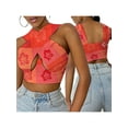 thumbnail image 3 of KOMOO Women Sleeveless Crop Tops Printed Halter Neck Backless Short Tops Close-fit Vest Plus Size, 3 of 10