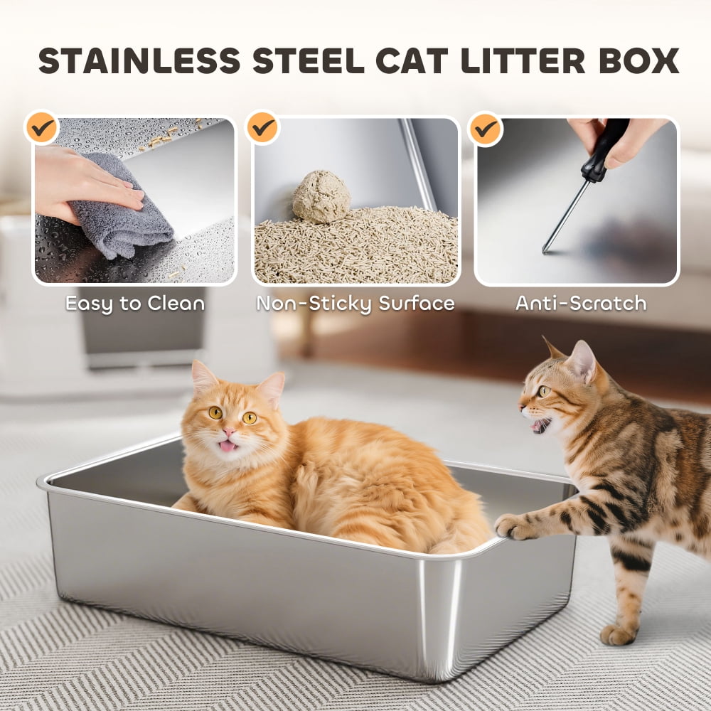 Stainless Steel Enclosed Cat Litter Box Large Covered Cat Litter Box with Top Exit Anti Tracking Step Odor Control Double Door Cat Toilet Easy Clean Metal Litter Tray for Large Cats Multi Cat Homes