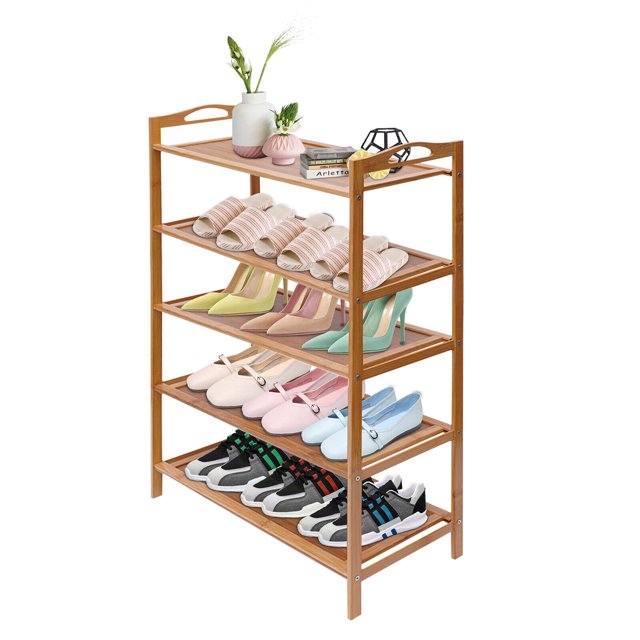 5Tier Bamboo Shoe Rack Entryway Shoes Shelf 15 Pairs Max