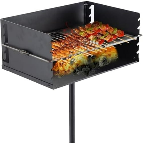 Park Style Charcoal Grill Heavy Duty Outdoor Park Grill with Cooking Grate, 25x17x11" Backyard Camping BBQ Grilling$$Garden &