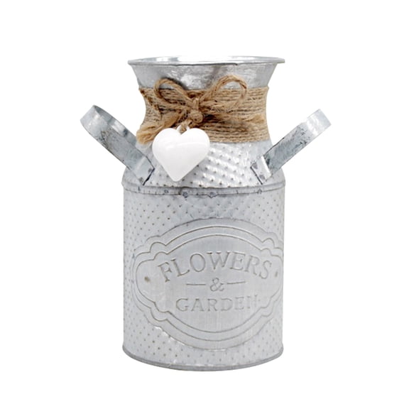 Vintage Metal Galvanized Flower Vase - Farmhouse French Bucket - Table Centerpiece Rustic Home Decor for Fresh and Dried Floral Arrangements for Home and Weddings