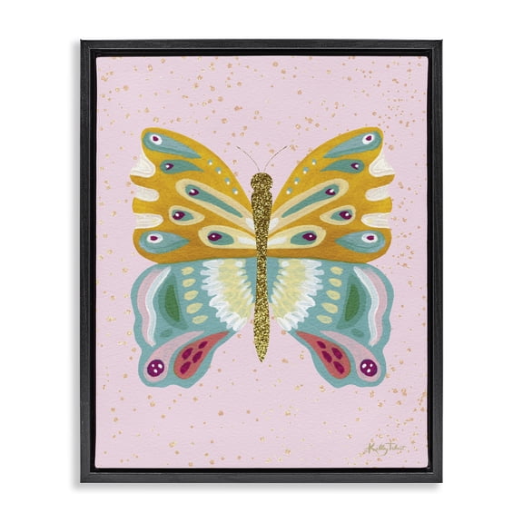 Stupell Industries Eclectic Glitzy Butterfly on Pink Black Floating Frame Canvas Art, 17 x 21, by Kelley Talent