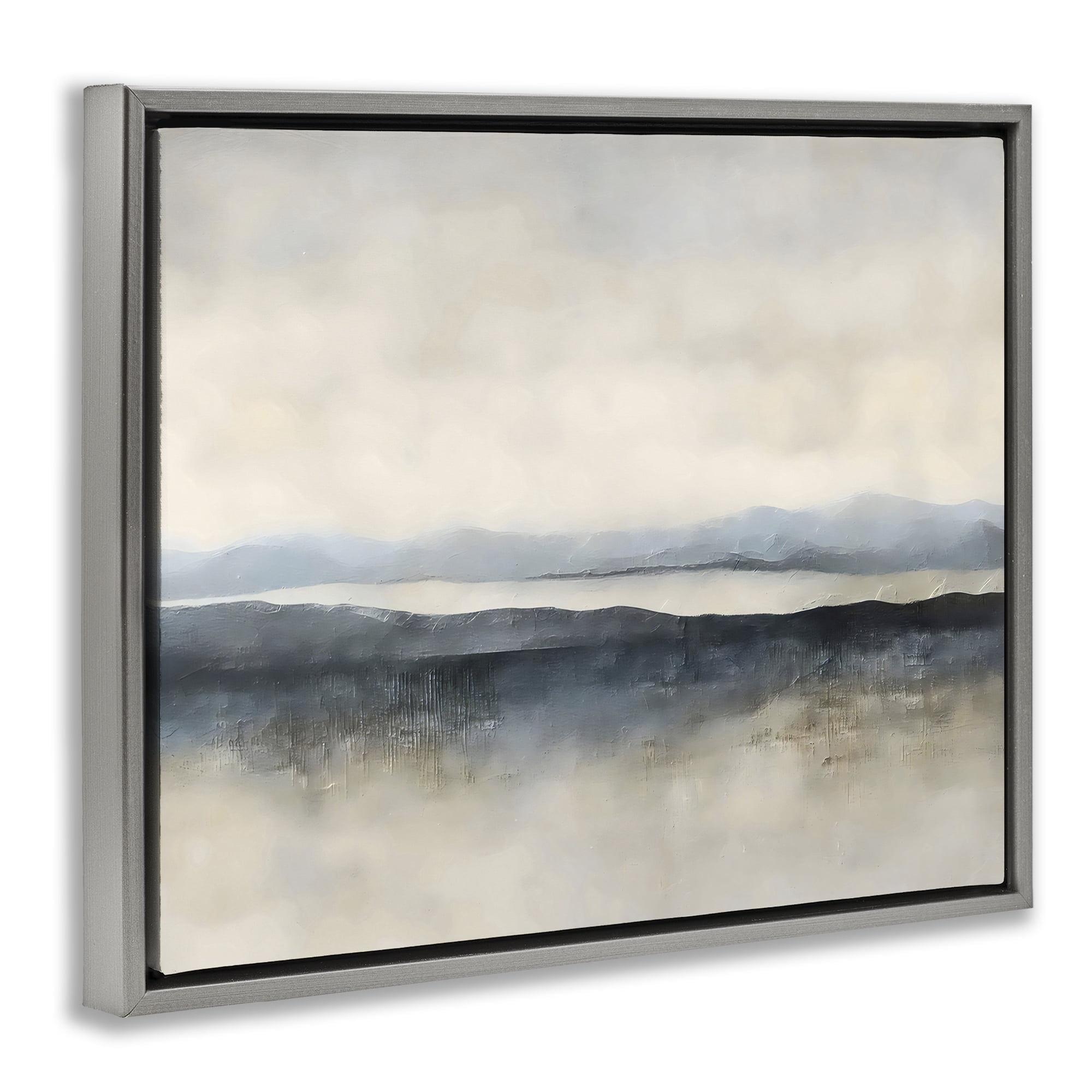 Stupell Industries Misty Muted Horizon Gray Framed Floater Canvas Wall Art, design by Riley B