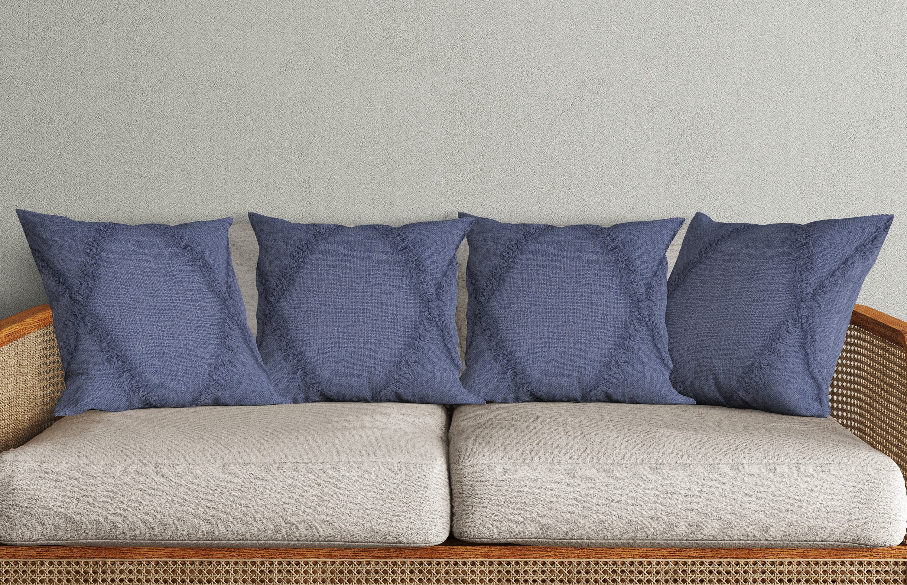 Ox Bay Sara Set of 4 Shag Diamond 18" x 18" Denim Cotton Adult Decorative Throw Pillow Covers