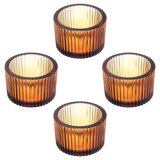 Uxcell 4 Piezas Soporte de Vela Tea Lights Soportes de Vela de Vidrio para Decoración de Centro de Mesa de Boda Cena Fiesta Marrón
