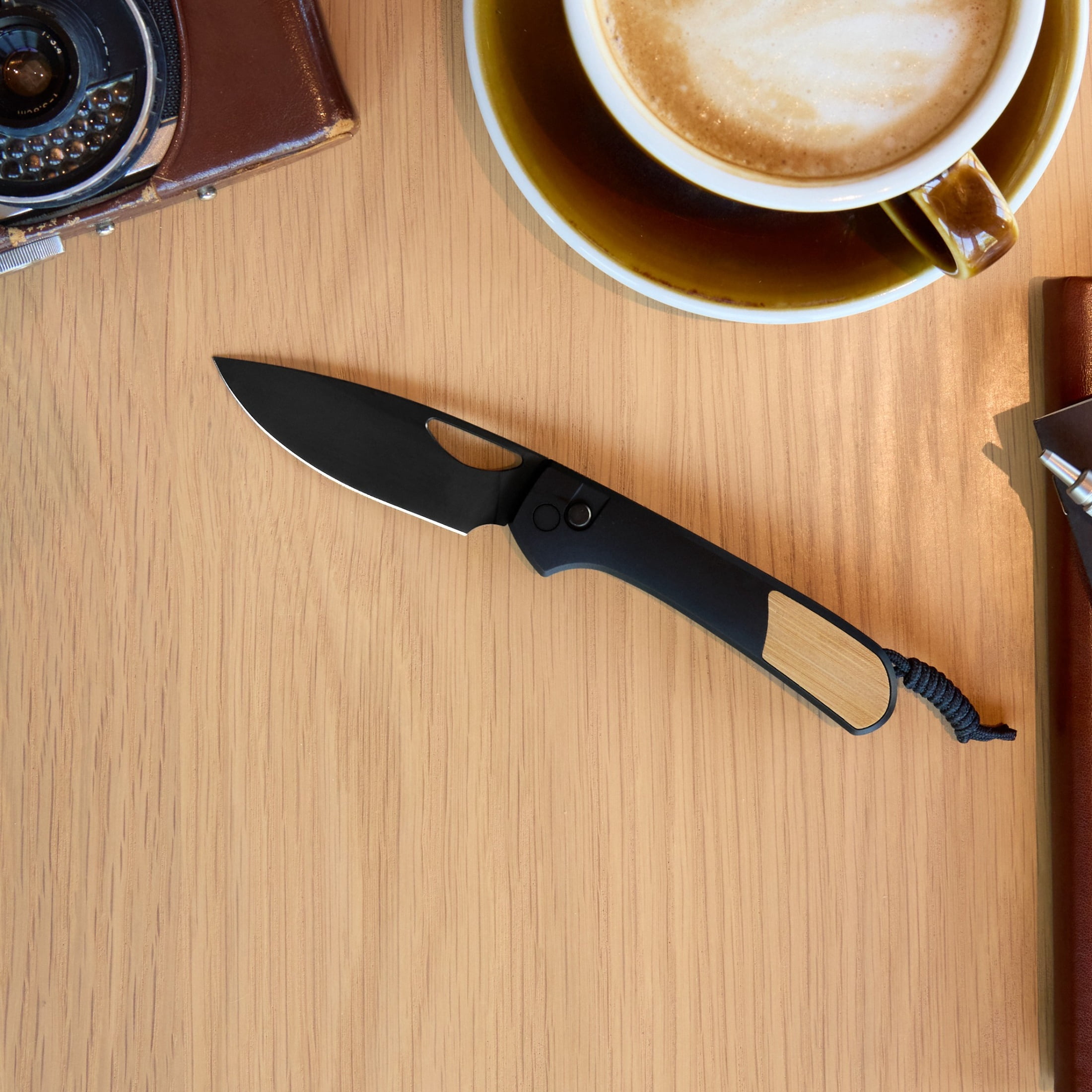 Swiss Tech Folding Knife With Nitro-V Steel Blade And Bamboo Inlay Handle